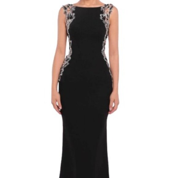 NWT Tarik Ediz 98878 Crepe Evening Dress Black Size 12